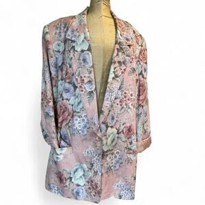 Alfred Dunner Blazer Women 20 Pink‎ Pastel Floral Cottage Garden Art Jacket USA